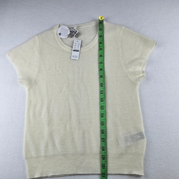J. Crew NWT Ribbed Featherweight Cashmere Knit Short Sleeve Top Ivory Cream M - Picture 11 of 11